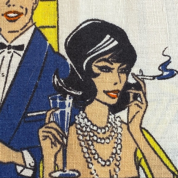 Vintage Linen MCM Cocktail Smoking Bar Tea Towel - Picture 5 of 7